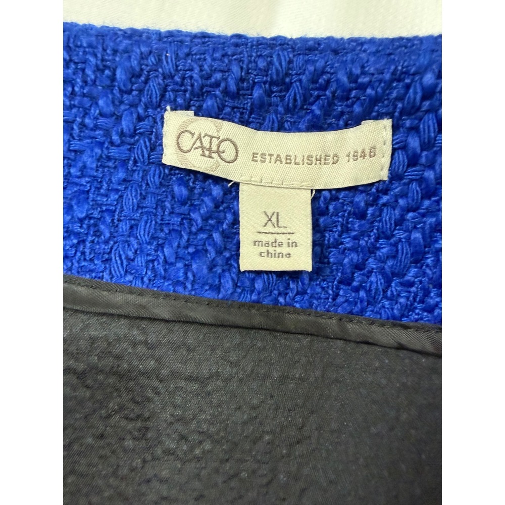 Cato Royal Blue Tweed Jacket Womens XL Open Front Frayed Trim Cropped Blazer - Picture 8 of 9